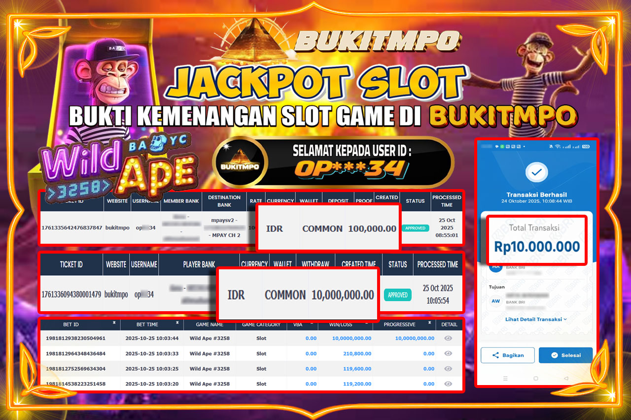 BUKITMPO JACKPOT WILD APE #3258  - PG SOFT Rp.10.000.000,- LUNAS